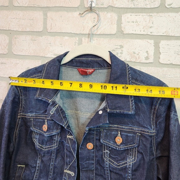 ARIZONA JEAN Womens Dark Wash Denim Jacket Button Down Crop Waist Size M - Picture 9 of 12